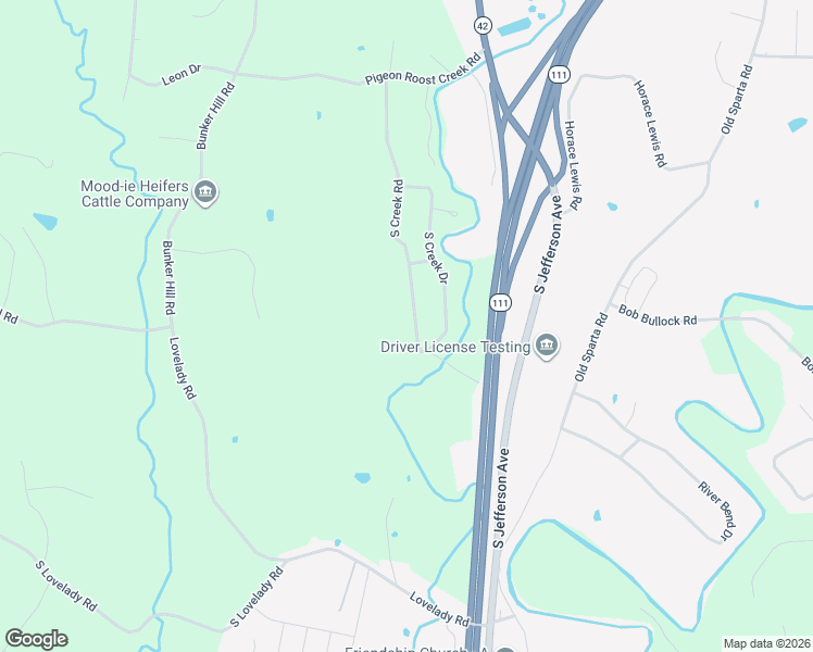 map of restaurants, bars, coffee shops, grocery stores, and more near 4557 South Creek Road in Cookeville