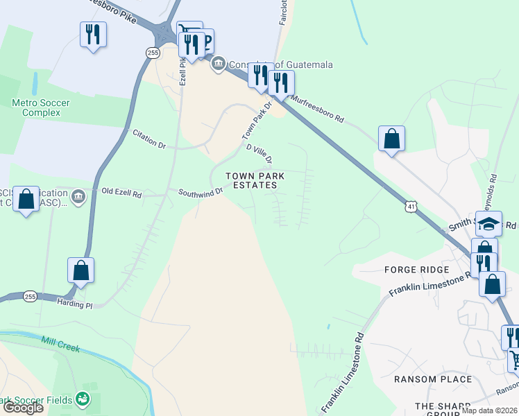 map of restaurants, bars, coffee shops, grocery stores, and more near 316 Honeyhill Drive in Nashville