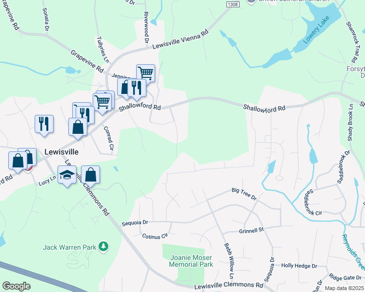 map of restaurants, bars, coffee shops, grocery stores, and more near 185 Oak Grove Ave in Lewisville