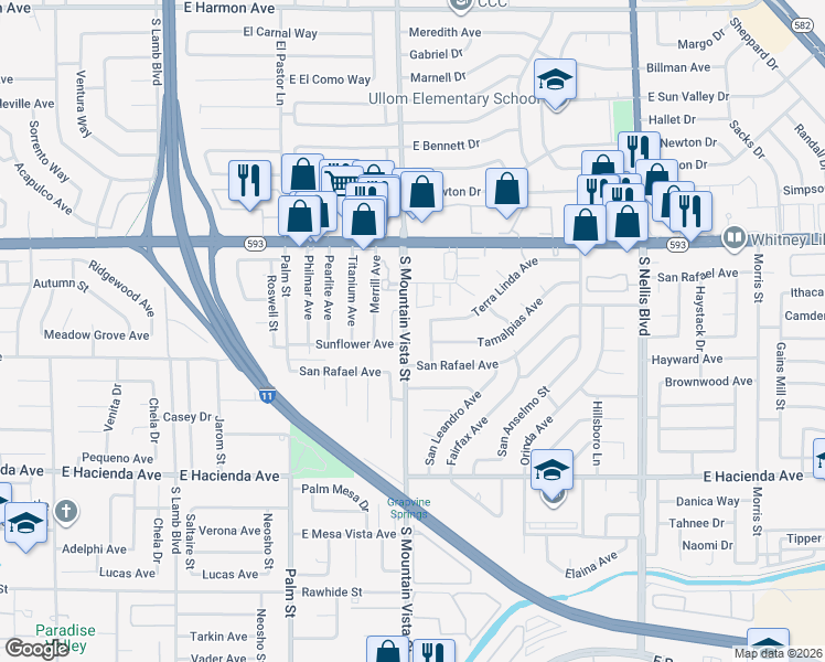 map of restaurants, bars, coffee shops, grocery stores, and more near 5045 Atherton Street in Las Vegas