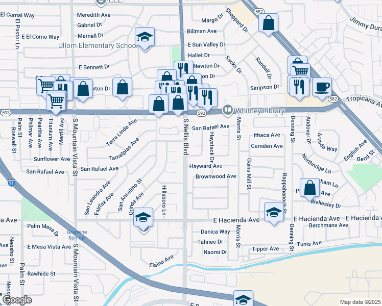 map of restaurants, bars, coffee shops, grocery stores, and more near 5022 Carmel Avenue in Las Vegas