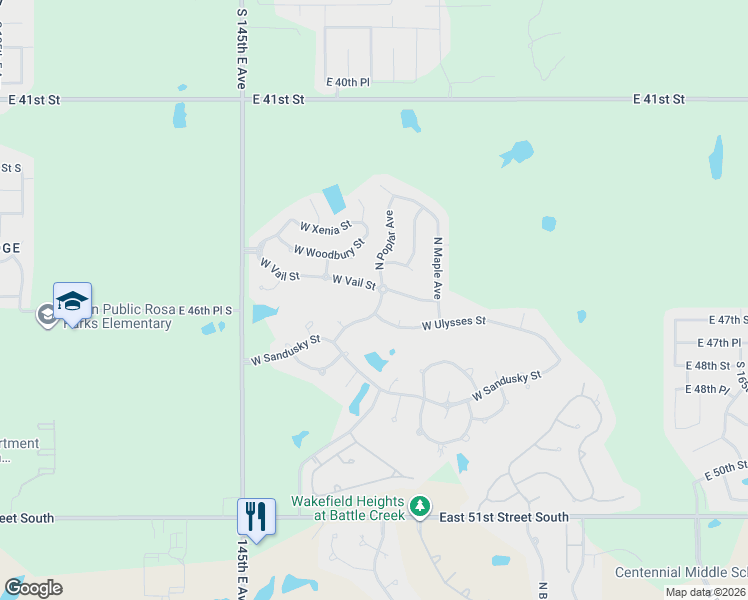 map of restaurants, bars, coffee shops, grocery stores, and more near 4304 North Poplar Avenue in Broken Arrow