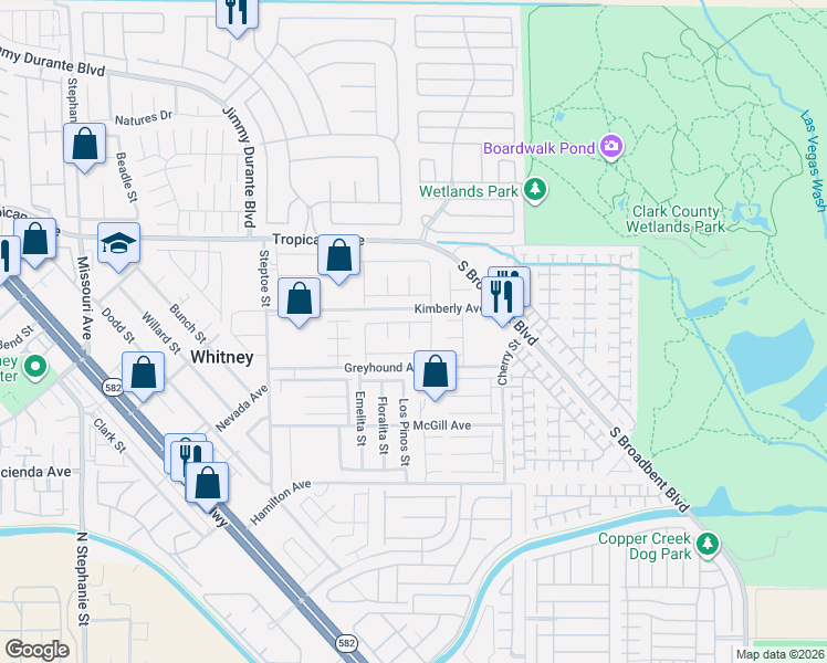 map of restaurants, bars, coffee shops, grocery stores, and more near 6389 Foxlyn Avenue in Las Vegas
