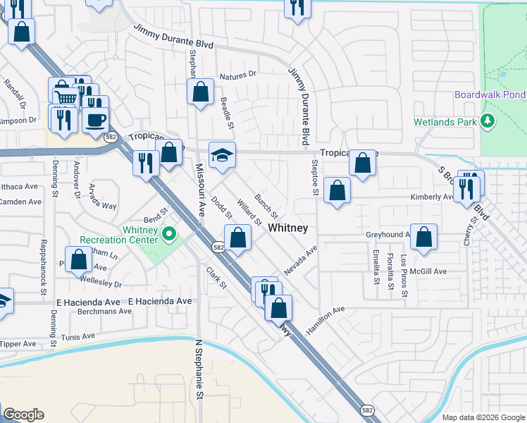 map of restaurants, bars, coffee shops, grocery stores, and more near 5872 Willard Street in Las Vegas