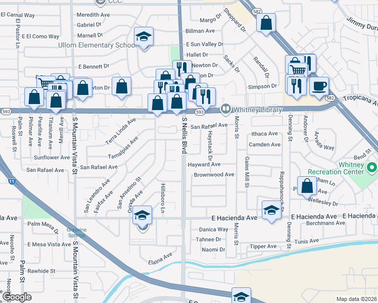 map of restaurants, bars, coffee shops, grocery stores, and more near 5022 Carmel Avenue in Las Vegas