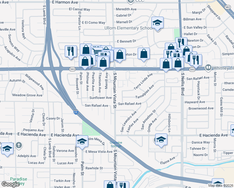 map of restaurants, bars, coffee shops, grocery stores, and more near 5045 Atherton Street in Las Vegas