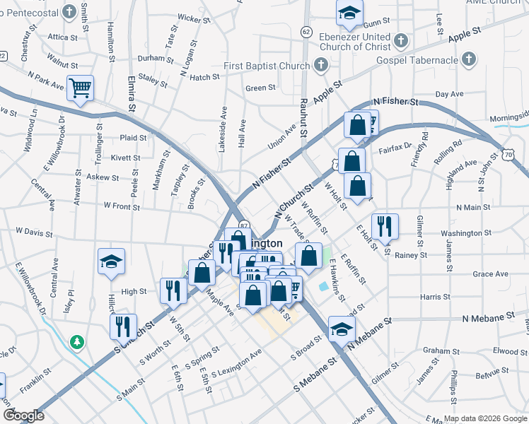 map of restaurants, bars, coffee shops, grocery stores, and more near 119 Stagg St in Burlington
