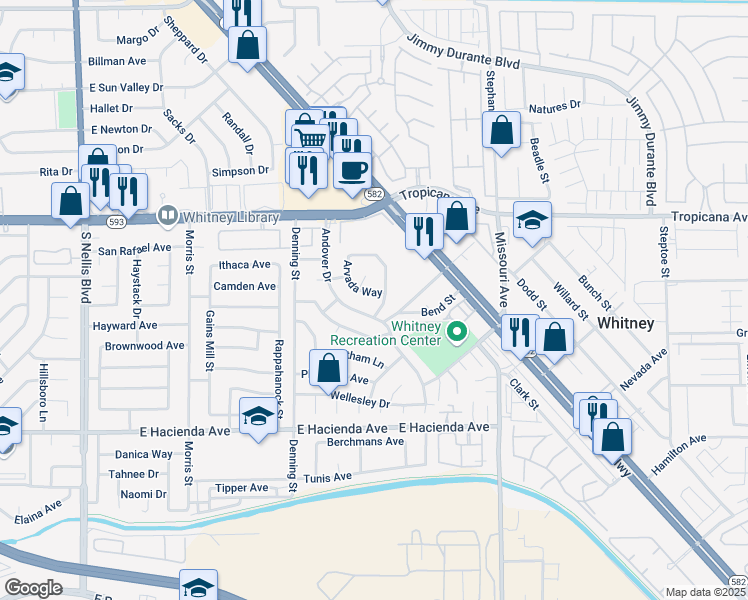 map of restaurants, bars, coffee shops, grocery stores, and more near 5079 Arvada Way in Las Vegas