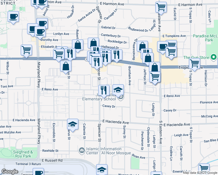 map of restaurants, bars, coffee shops, grocery stores, and more near 5075 Newport Cove Drive in Las Vegas
