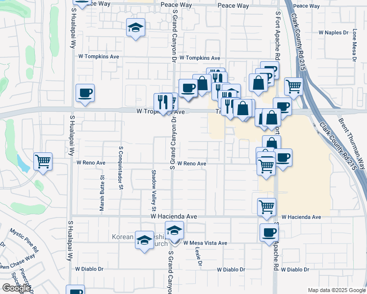 map of restaurants, bars, coffee shops, grocery stores, and more near 5036 Thunder River Circle in Las Vegas