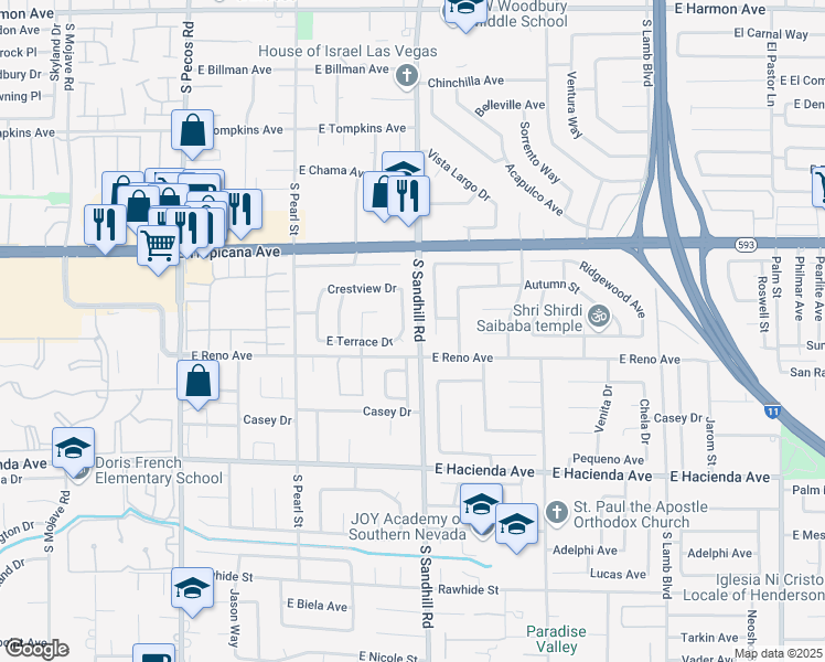 map of restaurants, bars, coffee shops, grocery stores, and more near 5048 Ridgeview Drive in Las Vegas