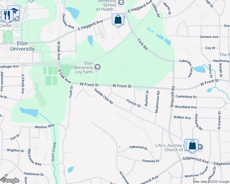 map of restaurants, bars, coffee shops, grocery stores, and more near 2521 Parrish Street in Burlington