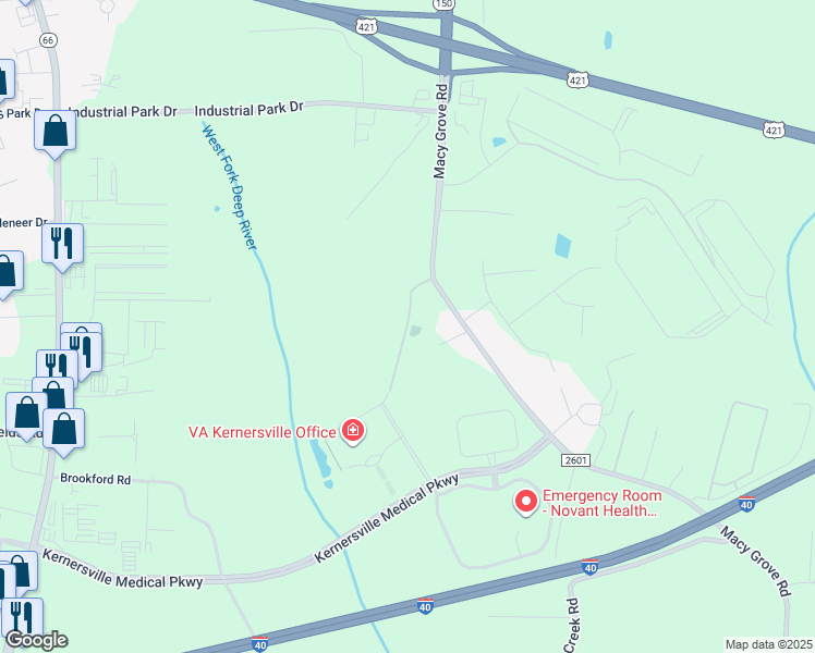 map of restaurants, bars, coffee shops, grocery stores, and more near Little John Road in Kernersville