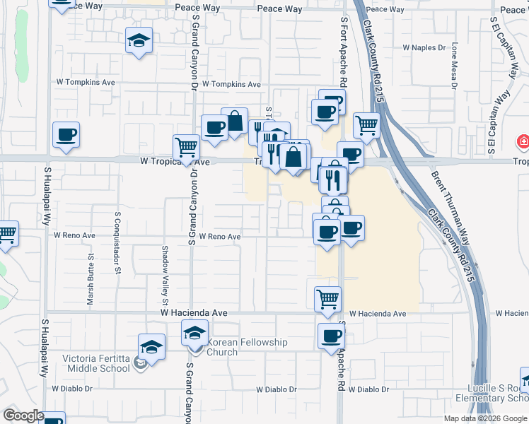 map of restaurants, bars, coffee shops, grocery stores, and more near 5042 Shadow River Street in Las Vegas