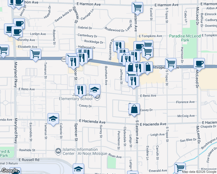 map of restaurants, bars, coffee shops, grocery stores, and more near 5065 Celebrity Circle in Las Vegas