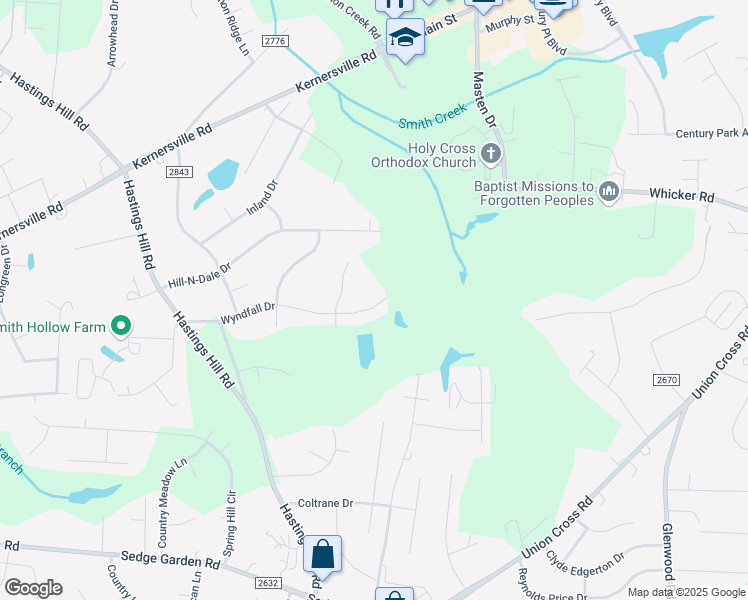 map of restaurants, bars, coffee shops, grocery stores, and more near 1117 Wyndfall Drive in Kernersville