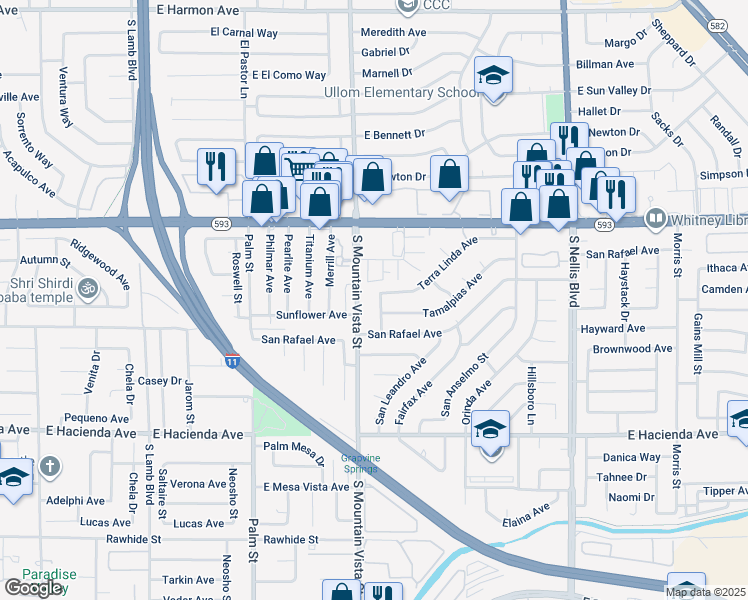 map of restaurants, bars, coffee shops, grocery stores, and more near 5045 Atherton St in Las Vegas