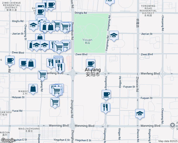 map of restaurants, bars, coffee shops, grocery stores, and more near in An Yang Shi