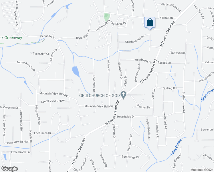 map of restaurants, bars, coffee shops, grocery stores, and more near 536 Alpine Road in Winston-Salem