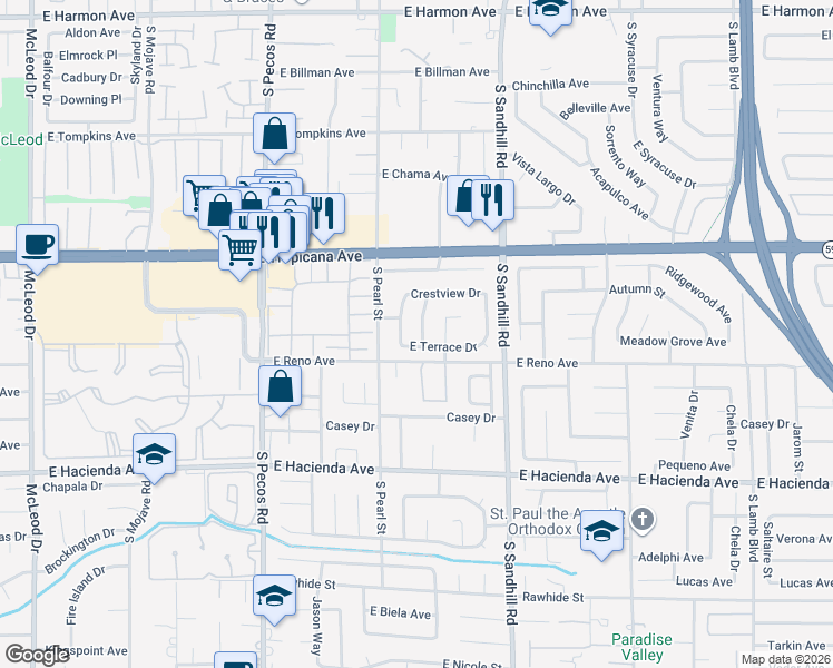 map of restaurants, bars, coffee shops, grocery stores, and more near 5049 Mesa View Drive in Las Vegas