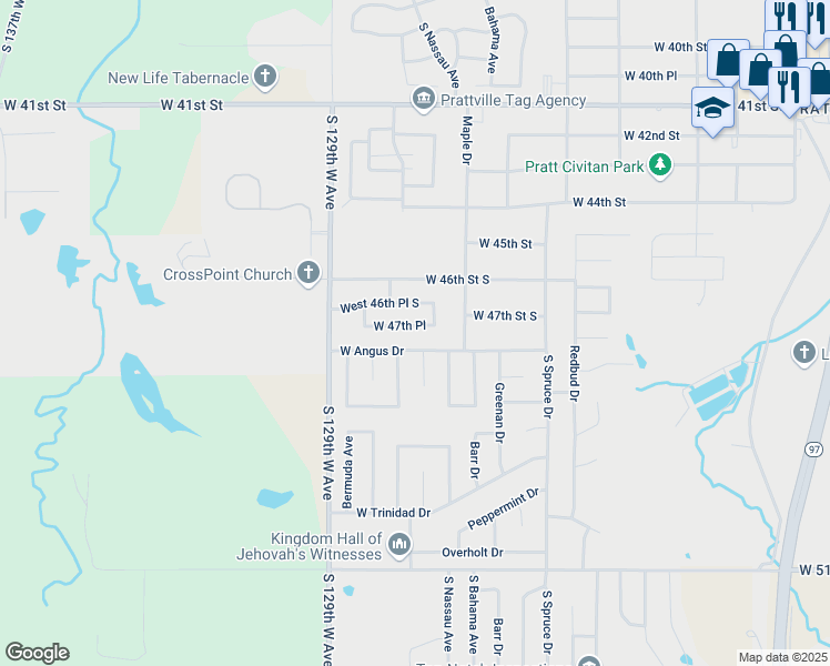 map of restaurants, bars, coffee shops, grocery stores, and more near 606 West 47th Place in Sand Springs