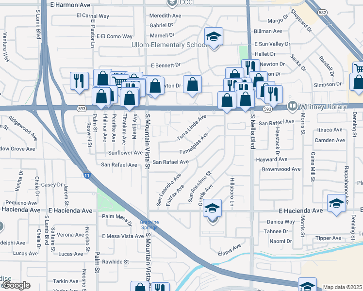 map of restaurants, bars, coffee shops, grocery stores, and more near 4754 Tamalpias Avenue in Las Vegas