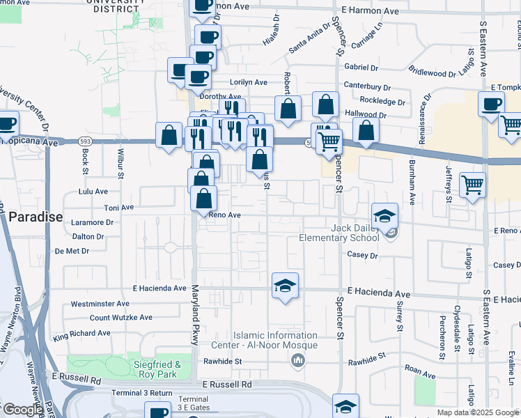 map of restaurants, bars, coffee shops, grocery stores, and more near in Paradise