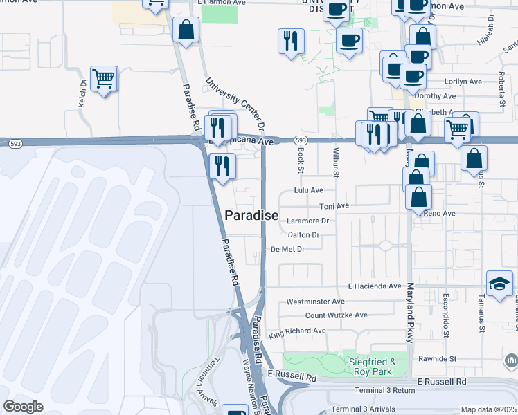 map of restaurants, bars, coffee shops, grocery stores, and more near in Paradise