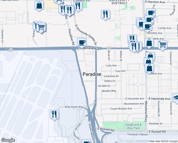 map of restaurants, bars, coffee shops, grocery stores, and more near 5070 Palo Verde Road in Las Vegas