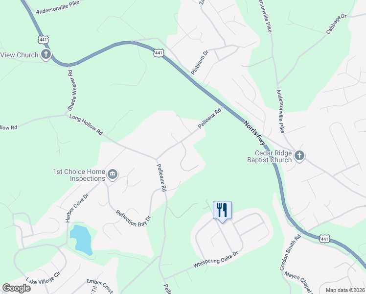 map of restaurants, bars, coffee shops, grocery stores, and more near 2905 Zachary Pointe Lane in Knoxville