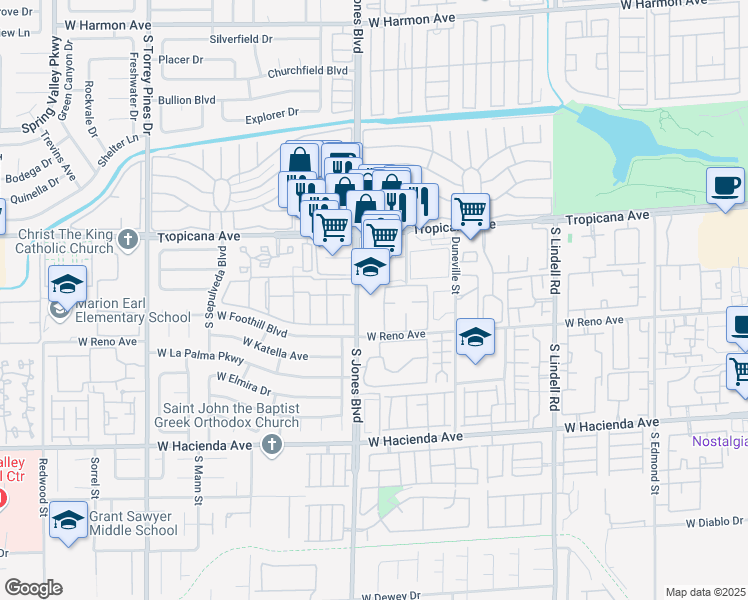 map of restaurants, bars, coffee shops, grocery stores, and more near 5000 South Jones Boulevard in Las Vegas