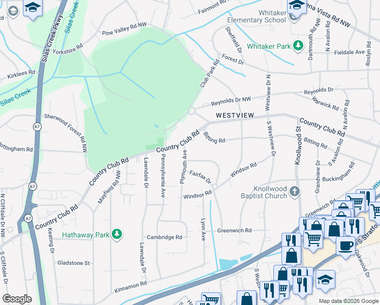 map of restaurants, bars, coffee shops, grocery stores, and more near 115 Plymouth Avenue in Winston-Salem