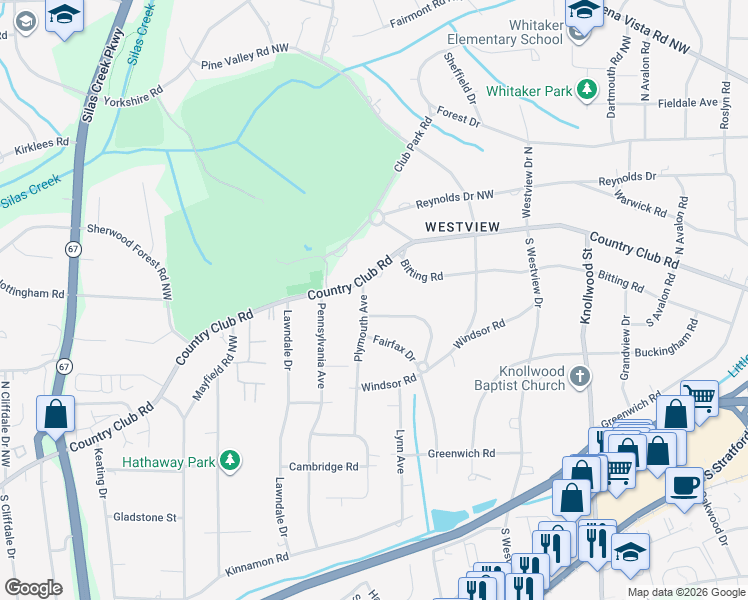 map of restaurants, bars, coffee shops, grocery stores, and more near 124 Plymouth Avenue in Winston-Salem