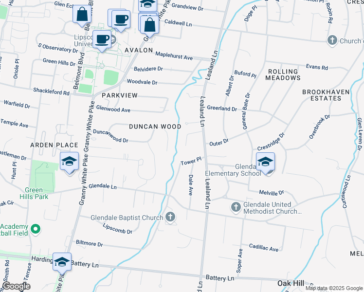 map of restaurants, bars, coffee shops, grocery stores, and more near 1044 Saint Andrews Place in Nashville