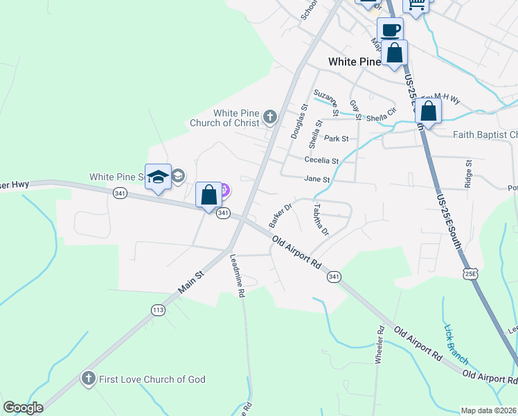 map of restaurants, bars, coffee shops, grocery stores, and more near 1410 Main Street in White Pine