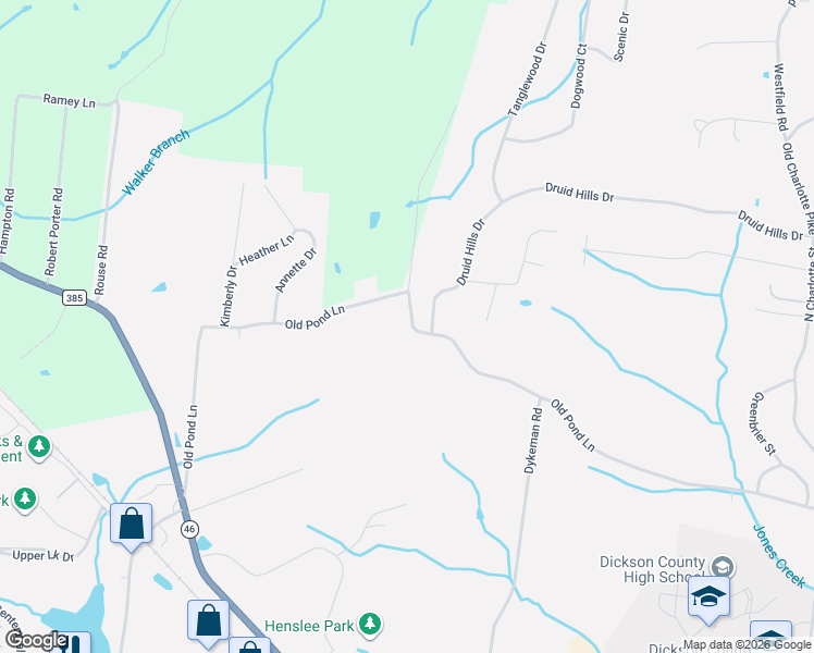 map of restaurants, bars, coffee shops, grocery stores, and more near 435 Old Pond Lane in Dickson