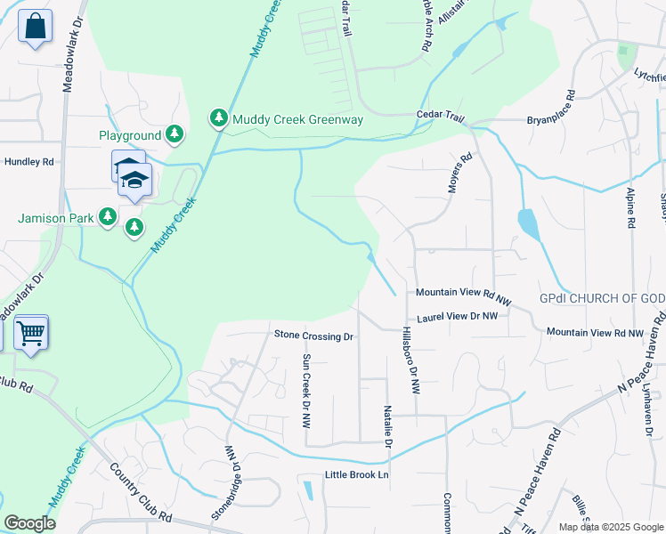 map of restaurants, bars, coffee shops, grocery stores, and more near 5420 Mountain View Road in Winston-Salem