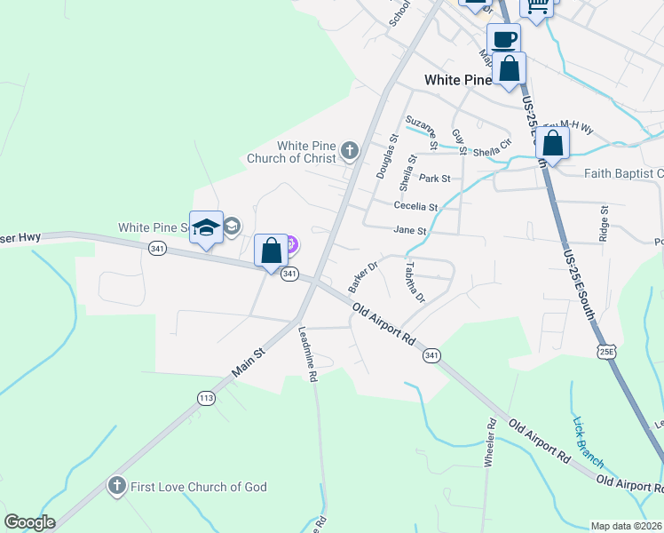 map of restaurants, bars, coffee shops, grocery stores, and more near 1410 Main Street in White Pine