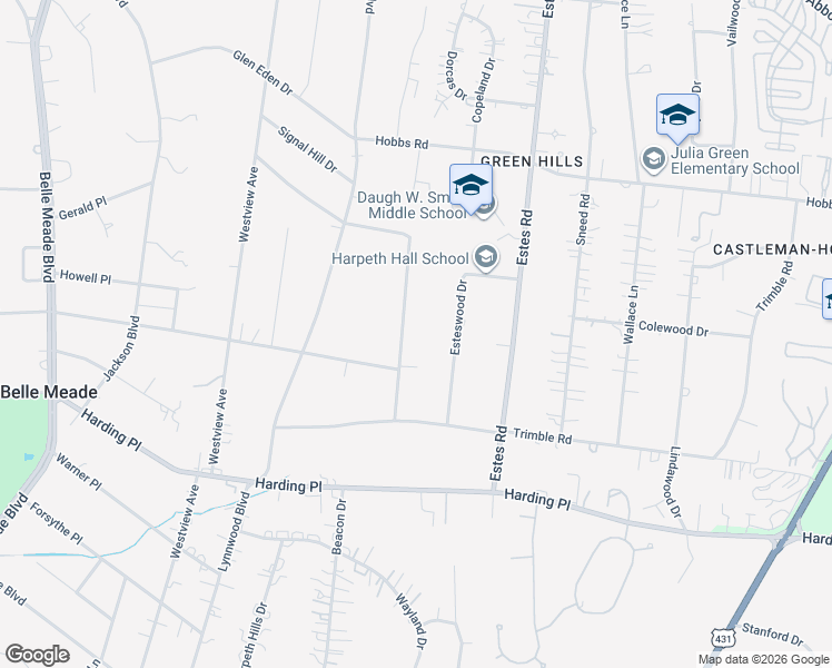 map of restaurants, bars, coffee shops, grocery stores, and more near 4404 Sunnybrook Drive in Nashville