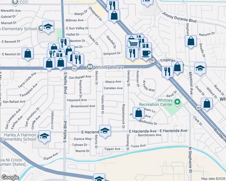 map of restaurants, bars, coffee shops, grocery stores, and more near 5288 Vicksburg Avenue in Las Vegas