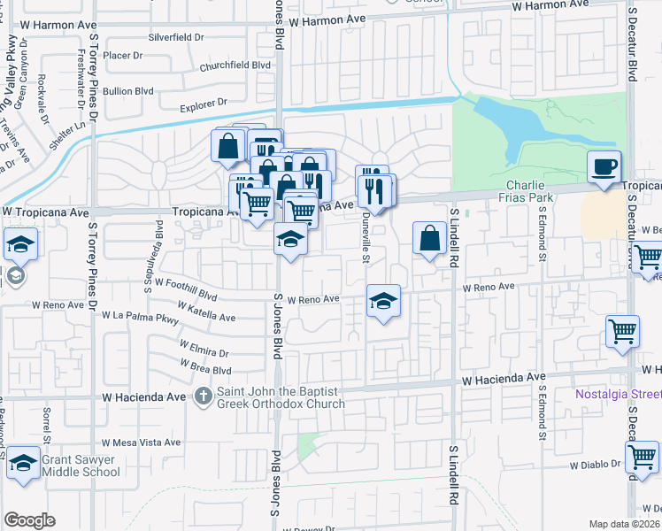 map of restaurants, bars, coffee shops, grocery stores, and more near 5000 Red Rock Street in Las Vegas
