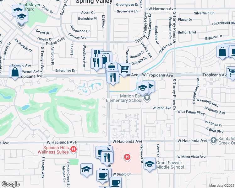 map of restaurants, bars, coffee shops, grocery stores, and more near 5004 South Rainbow Boulevard in Las Vegas