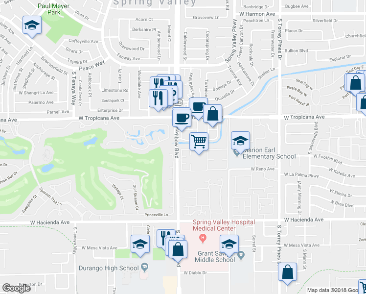 map of restaurants, bars, coffee shops, grocery stores, and more near 5004 South Rainbow Boulevard in Las Vegas