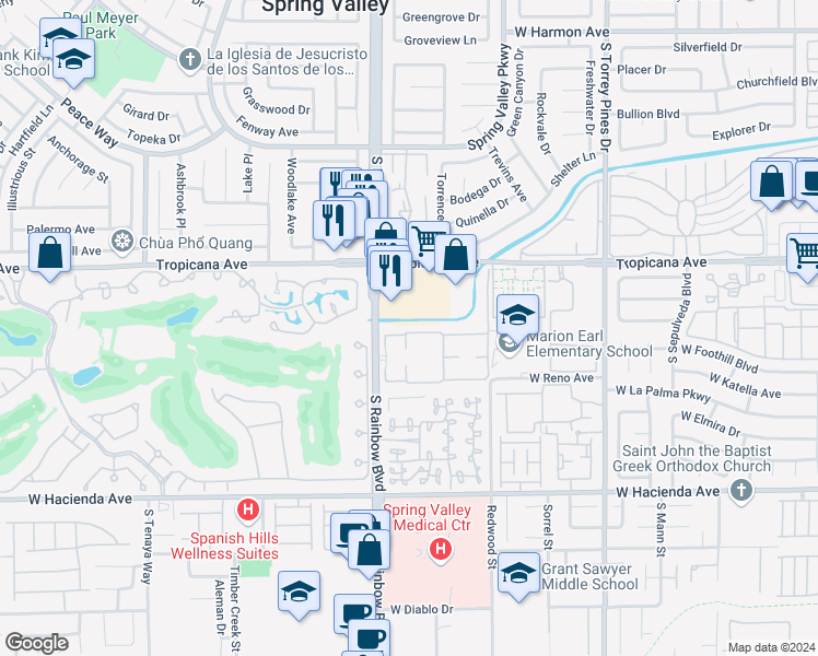 map of restaurants, bars, coffee shops, grocery stores, and more near 5008 South Rainbow Boulevard in Las Vegas