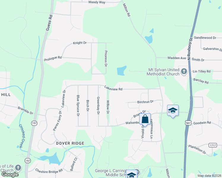 map of restaurants, bars, coffee shops, grocery stores, and more near 512 Lakeview Road in Durham