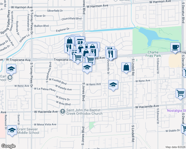 map of restaurants, bars, coffee shops, grocery stores, and more near 5000 Red Rock Street in Las Vegas