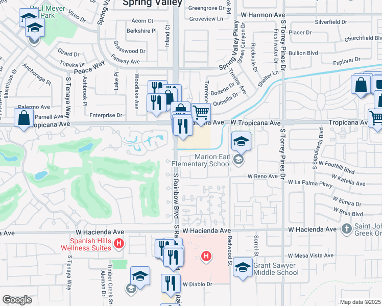 map of restaurants, bars, coffee shops, grocery stores, and more near 5004 South Rainbow Boulevard in Las Vegas