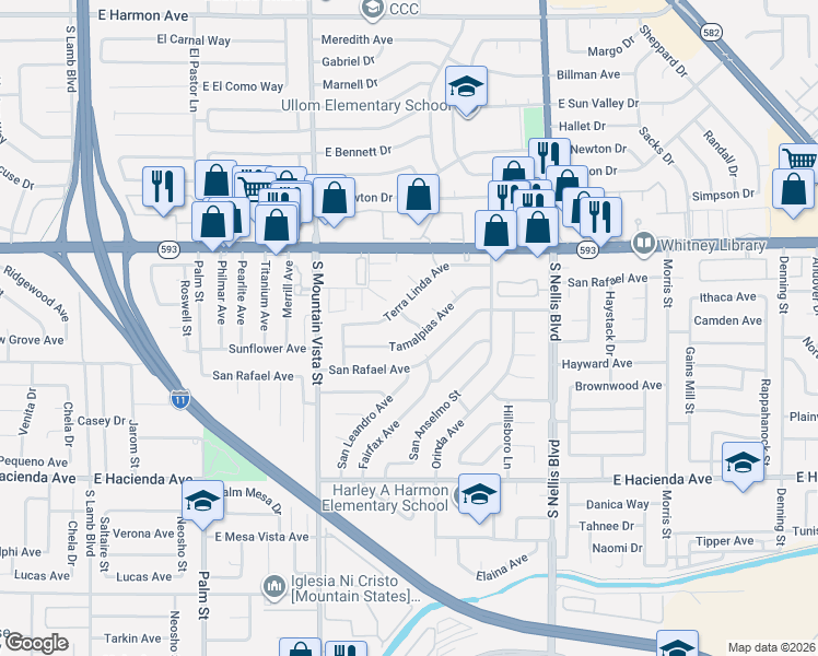 map of restaurants, bars, coffee shops, grocery stores, and more near 4754 Tamalpias Avenue in Las Vegas