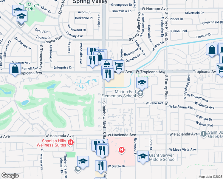 map of restaurants, bars, coffee shops, grocery stores, and more near 5008 South Rainbow Boulevard in Las Vegas