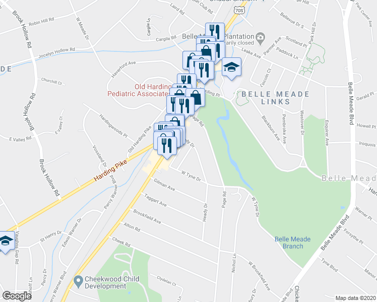 map of restaurants, bars, coffee shops, grocery stores, and more near 6009 Don Allen Avenue in Nashville